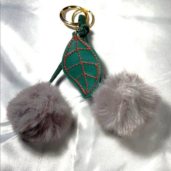 Chic Gray and Green Pom Pom Keychain - Picture 1 of 5